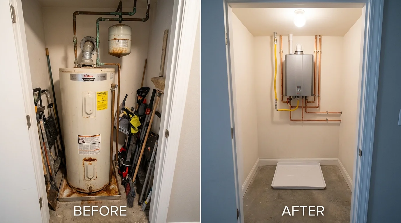 Tank water heater versus wall-mounted tankless unit comparison for Antigo, WI homeowners