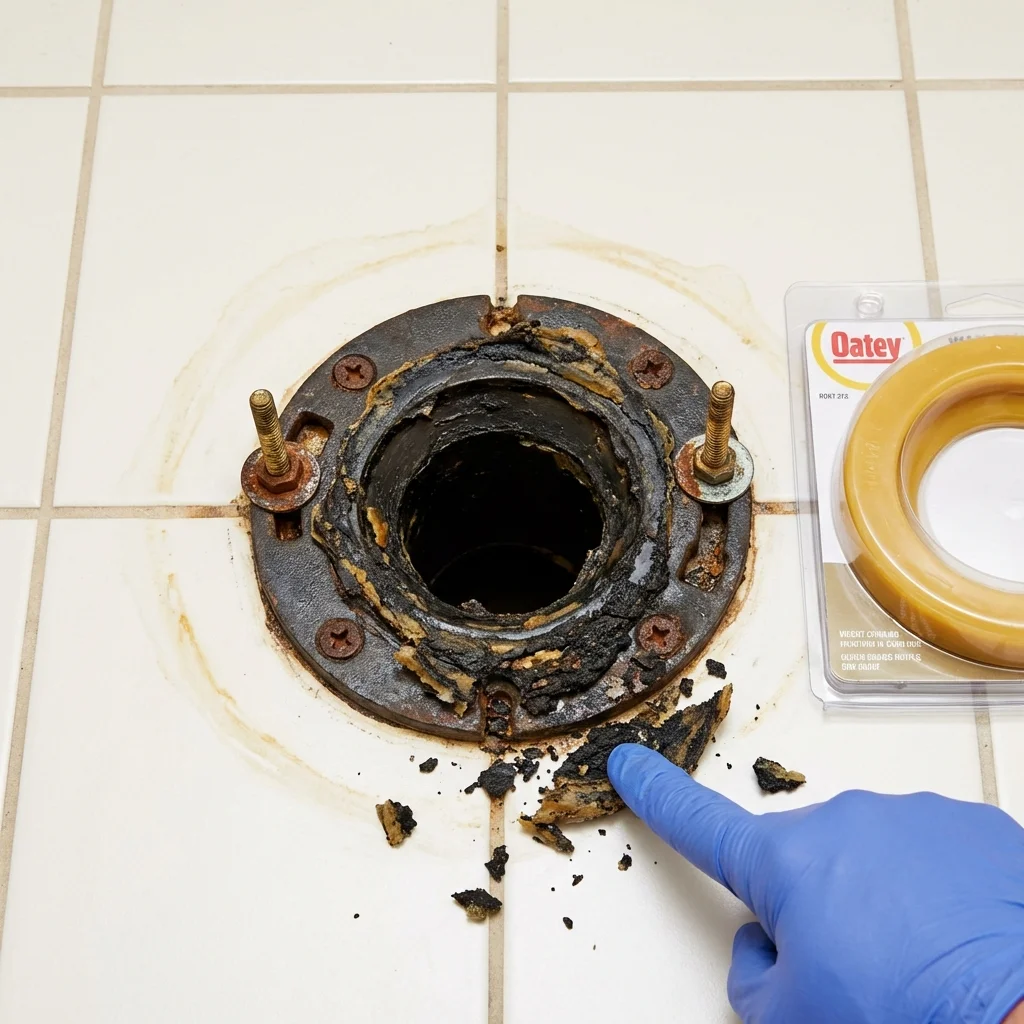 Failed wax ring showing water seepage at the base of a toilet in a Antigo, WI home