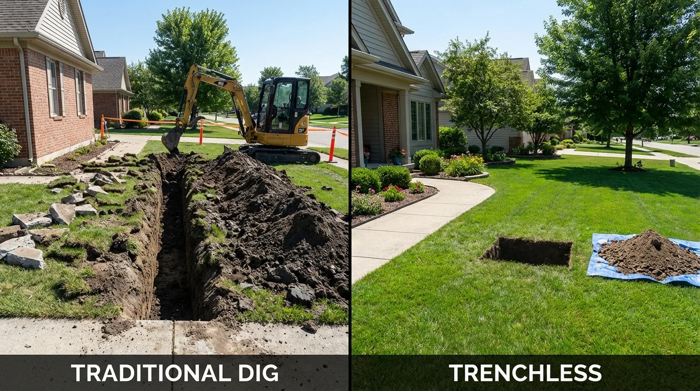 Trenchless sewer repair with minimal yard damage versus traditional excavation in Antigo, WI